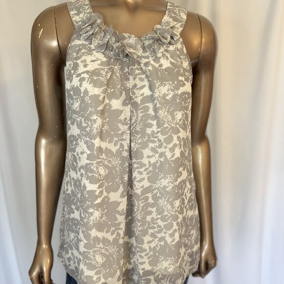 Adiva - Flowy Sleeveless Blouse with Embellished Flowerets, Off White and Gray - Picture 1 of 10